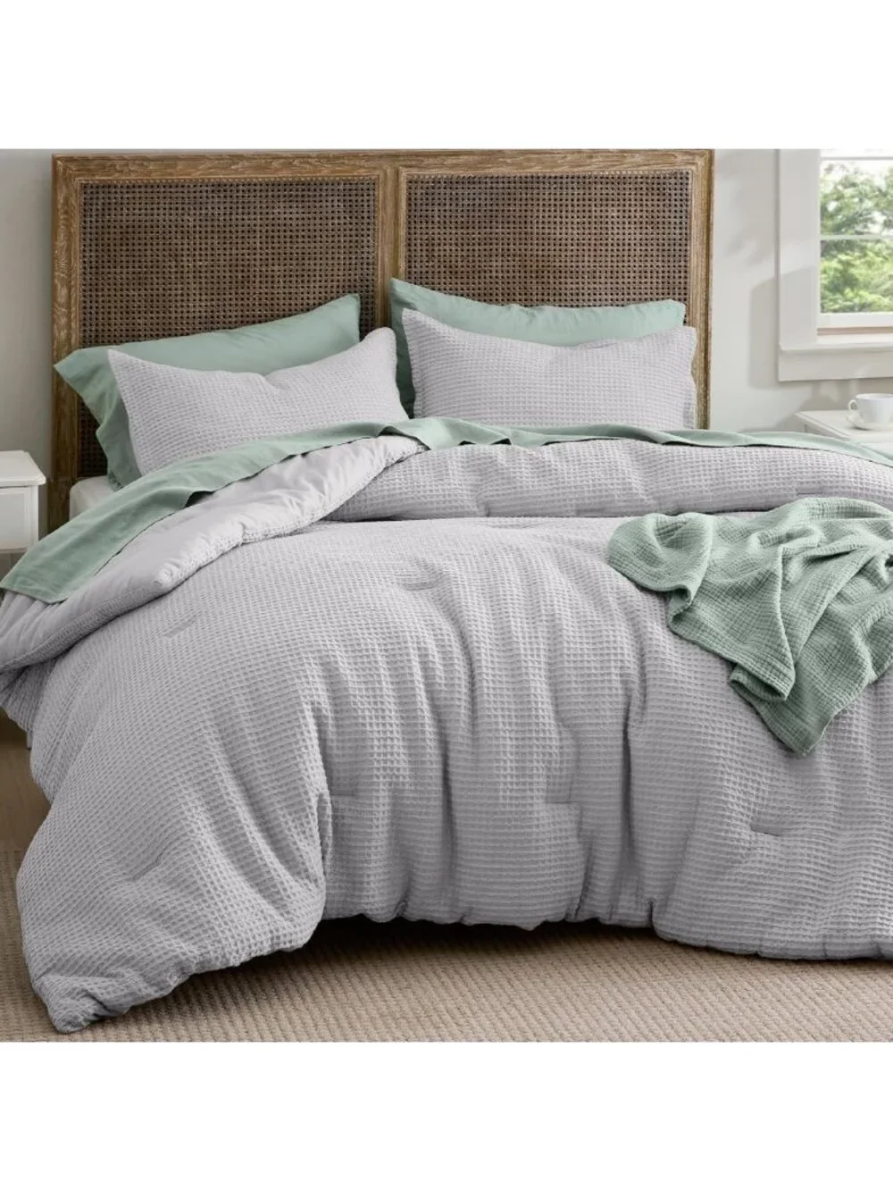 Cozy King Size Waffle Comforter Set, Soft Cotton, Stylish Grey Bedding